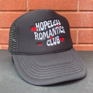 Hopeless Romantics Club Trucker Hat Black Mesh Snapback with Embroidered Heart